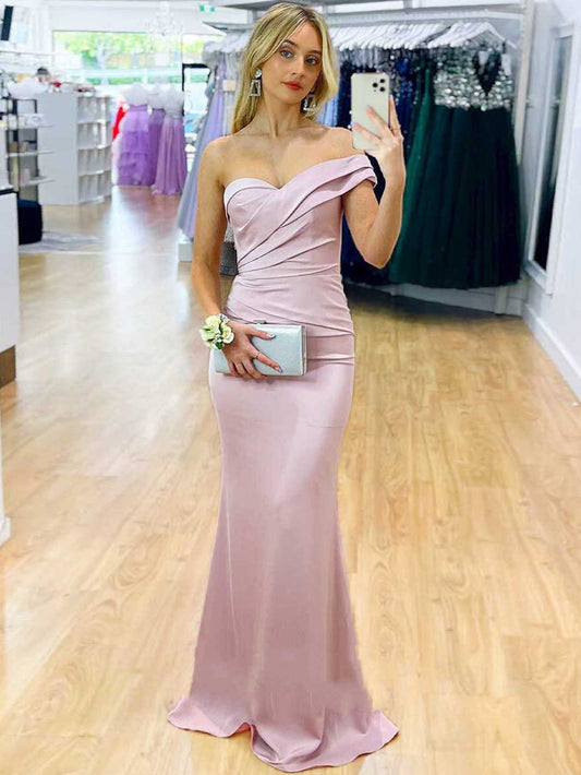 Satin Mermaid One-Shoulder Purple Long Prom Dress