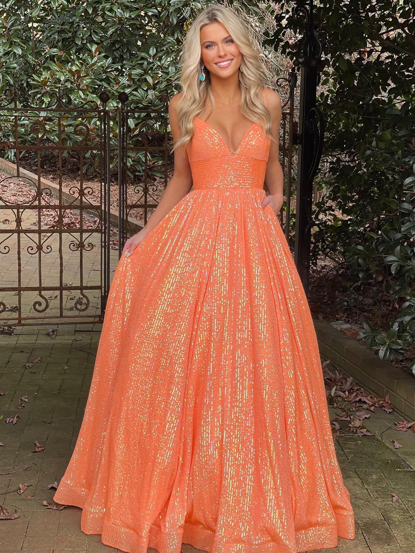 Hayden | A-Line V-Neck Long Prom Dress with Sequins