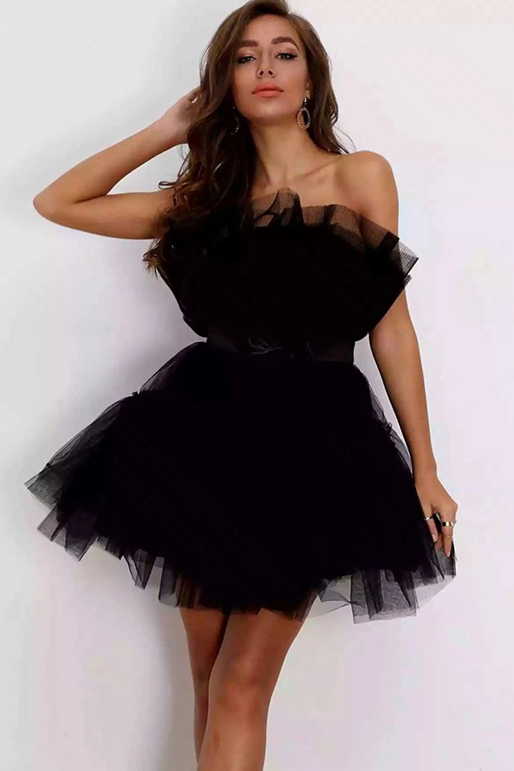 Isabella | Chic Strapless Black A-Line Short Homecoming Dress