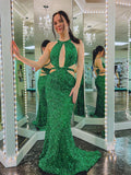 Stunning Cutout Mermaid Green Backless Long Prom Dress