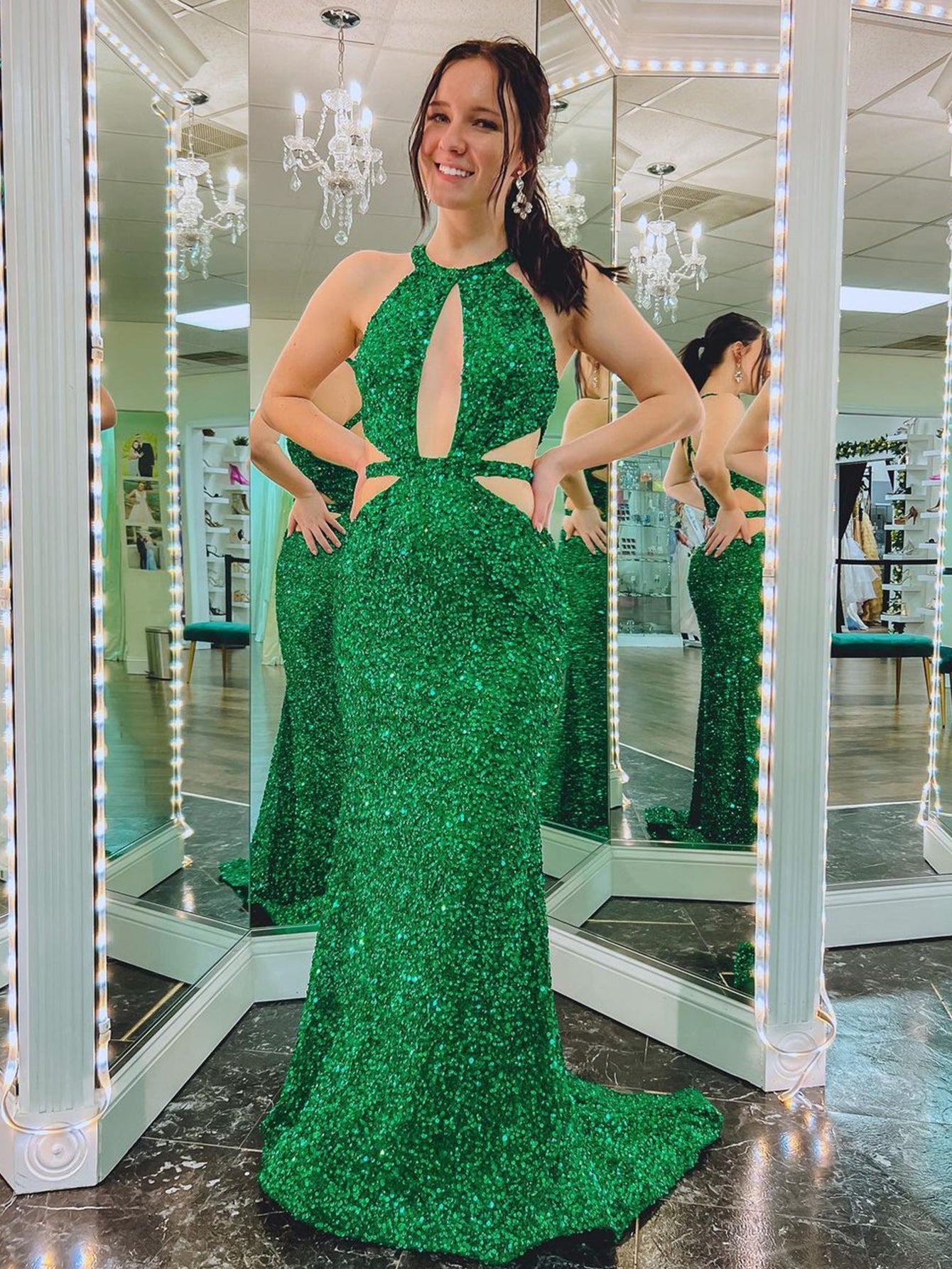 Stunning Cutout Mermaid Green Backless Long Prom Dress