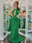 Stunning Cutout Mermaid Green Backless Long Prom Dress