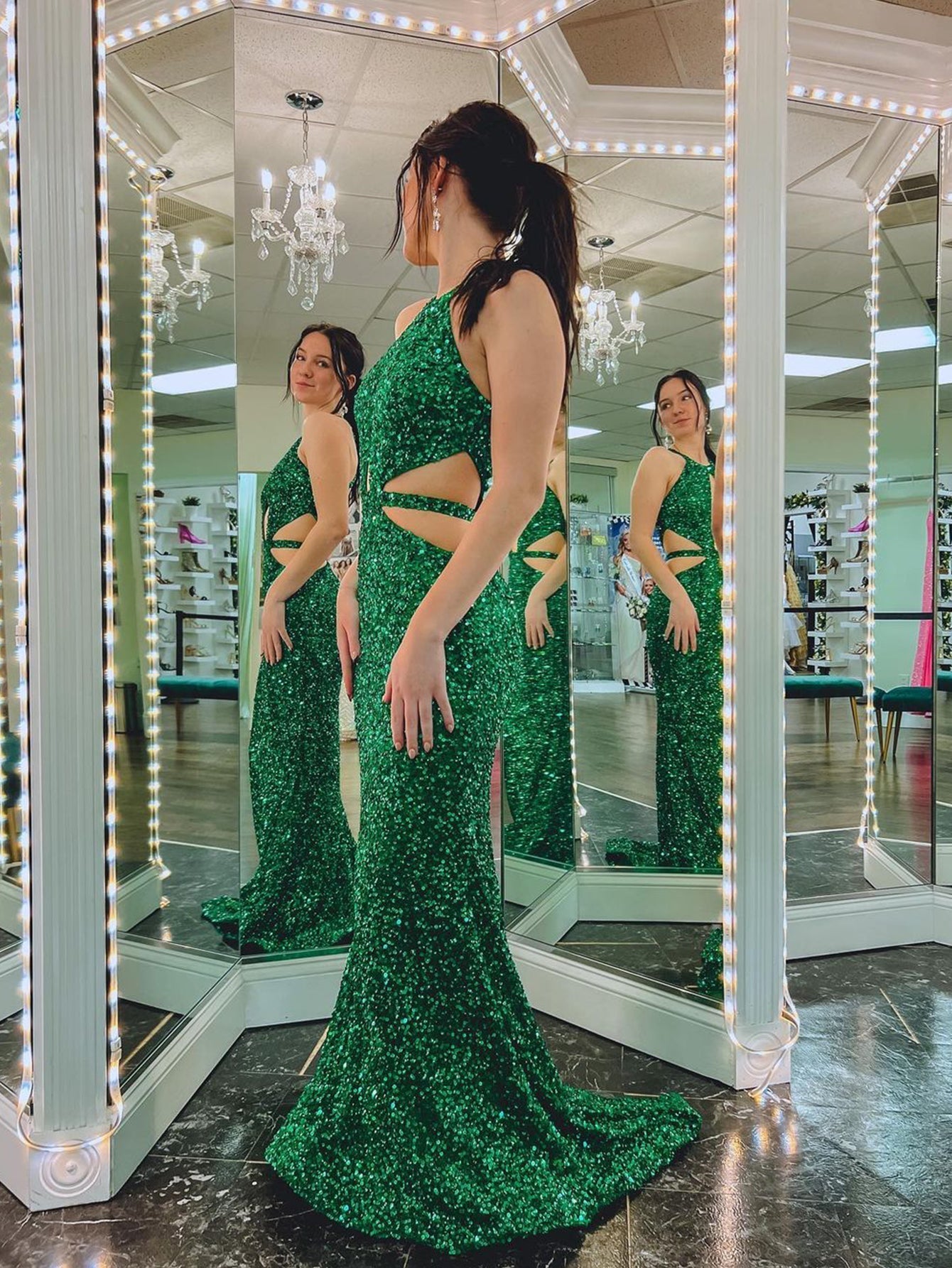 Stunning Cutout Mermaid Green Backless Long Prom Dress