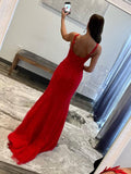 Morgan | Red Halter Lace Mermaid Long Prom Dress