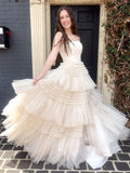 Daniela | Strapless A-Line Tulle Prom Dress with Tiered Ruffle Skirt