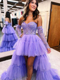 Paige |A-Line Asymmetrical Strapless Tiered Tulle Prom Dress