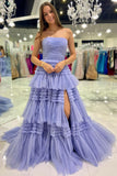 Daniela | Strapless A-Line Tulle Prom Dress with Tiered Ruffle Skirt