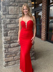 Red Sweetheart Neck Backless Cutout Mermaid Long Prom Dress