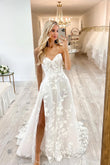 Fairy A-Line Sweetheart Lace Tulle Long Bridal Dress