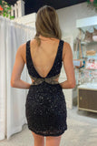 Jessamine |Sheath V Neck Black Sequins Homecoming Dress