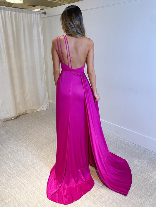 Amelie | Mermaid One Shoulder Fuchsia Long Prom Dress