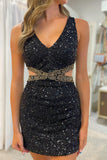 Jessamine |Sheath V Neck Black Sequins Homecoming Dress