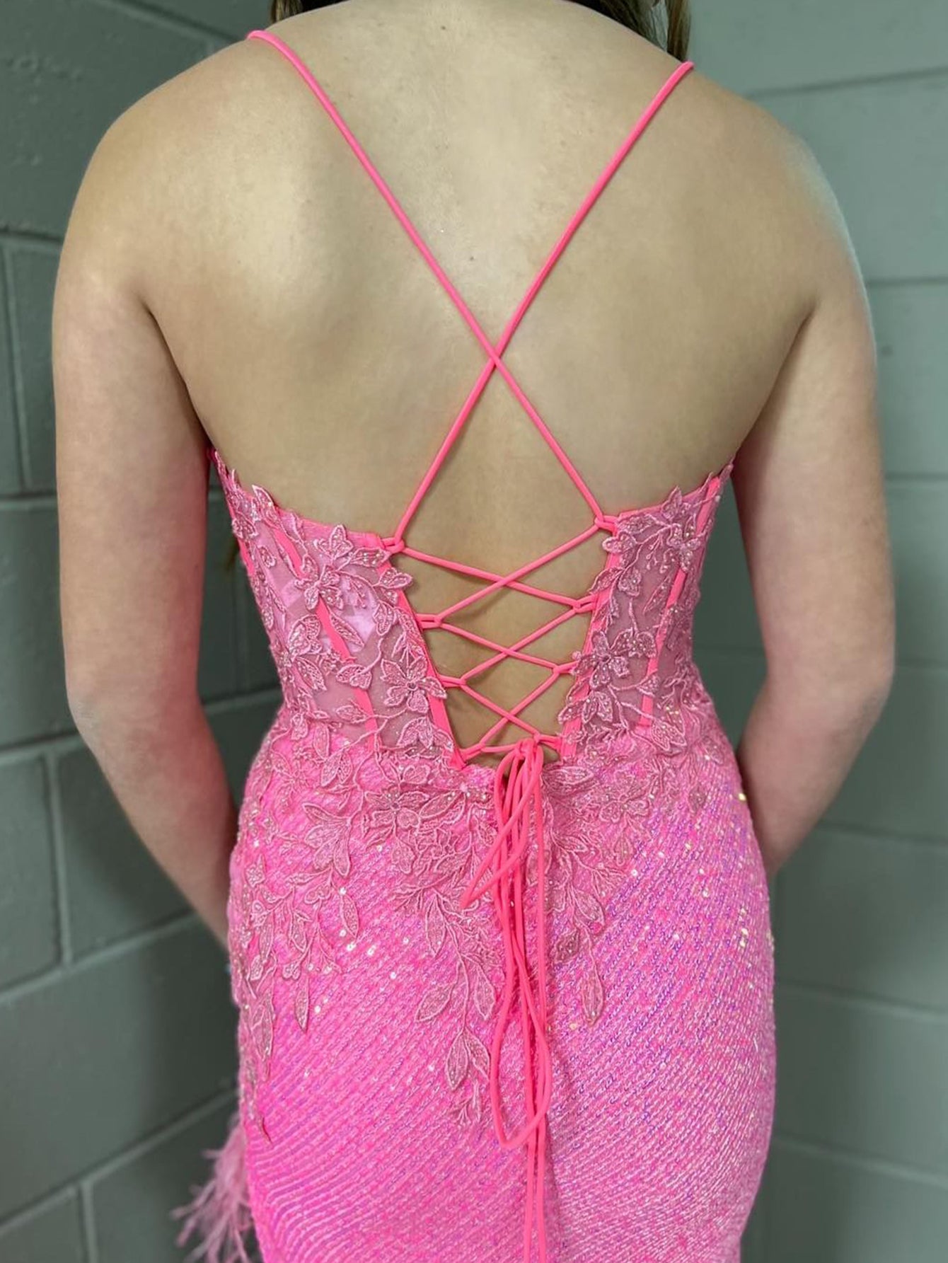 Arlette | Glamorous Pink Mermaid V-Neck Backless Tight Long Prom Dress with Slit