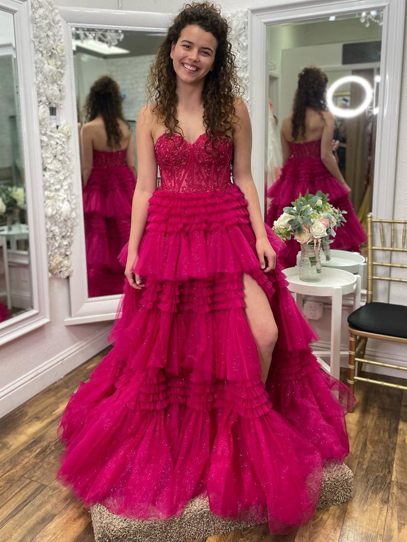 Adelyn | A-Line Sweetheart Tiered Long Tulle Prom Dress