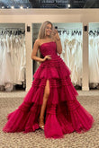 Daniela | Strapless A-Line Tulle Prom Dress with Tiered Ruffle Skirt