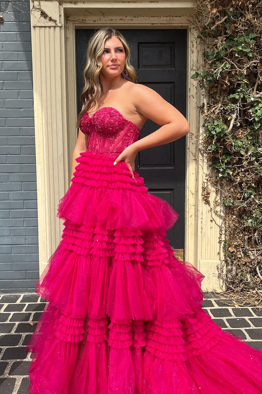 Adelyn | A-Line Sweetheart Tiered Long Tulle Prom Dress