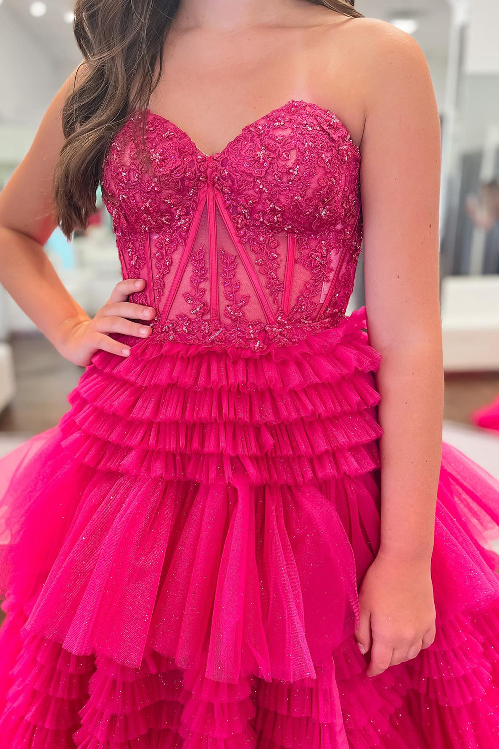 Adelyn | A-Line Sweetheart Tiered Long Tulle Prom Dress