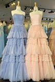 Daniela | Strapless A-Line Tulle Prom Dress with Tiered Ruffle Skirt