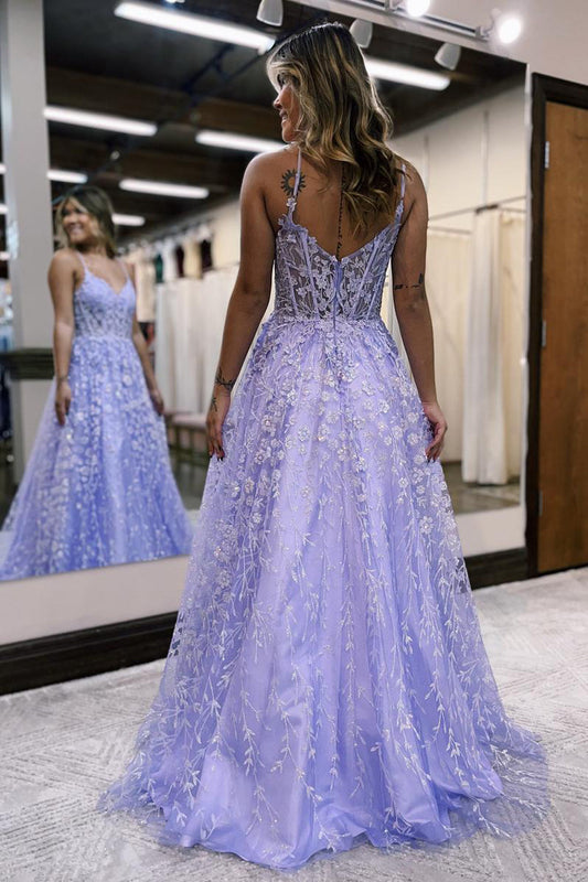 Ethereal A-Line Sweetheart Lavender  Tulle  Lace Prom Dress