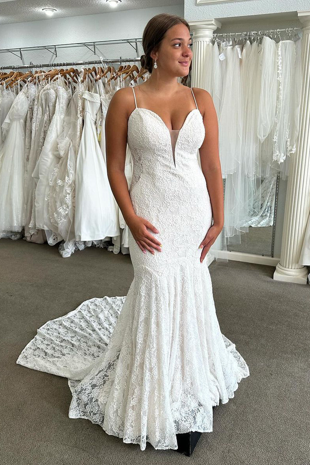 Elysia | Fairy Mermaid V-Neck Lace Long Wedding Dress