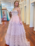 Kaia | Sweetheart A-Line Tiered Ruffled Tulle Long Prom Dress