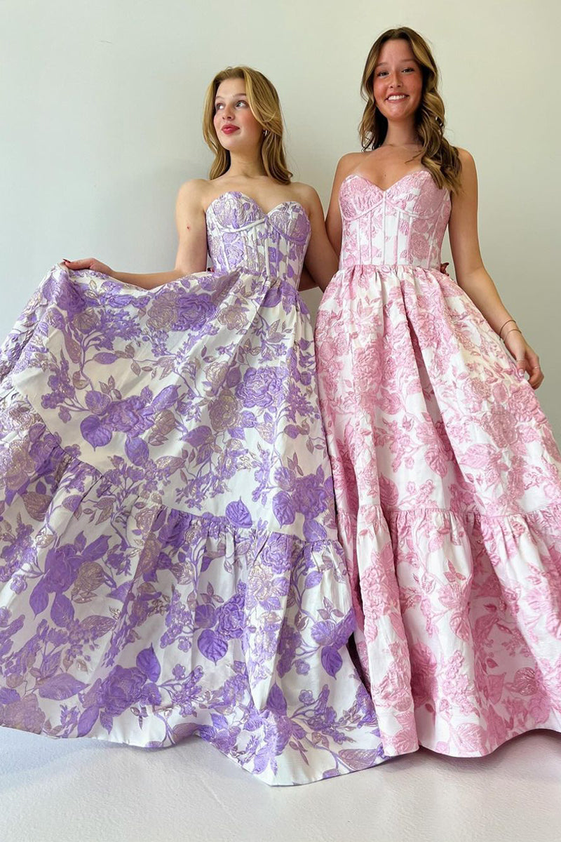 Delice | A-Line Sweetheart Floral Printed Long Prom Dresses