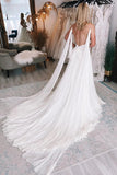 Boho A Line V Neck Chiffon Beach Bridal Dresses with Slit