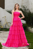 Alina | Romantic Hot Pink A-Line Organza Strapless Long Prom Dress with Tiered Layers JB121216