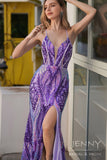 Selene | Glamorous Purple Mermaid Satin Spaghetti Straps V-Neck Prom Dress with Appliques and Slit JB121101