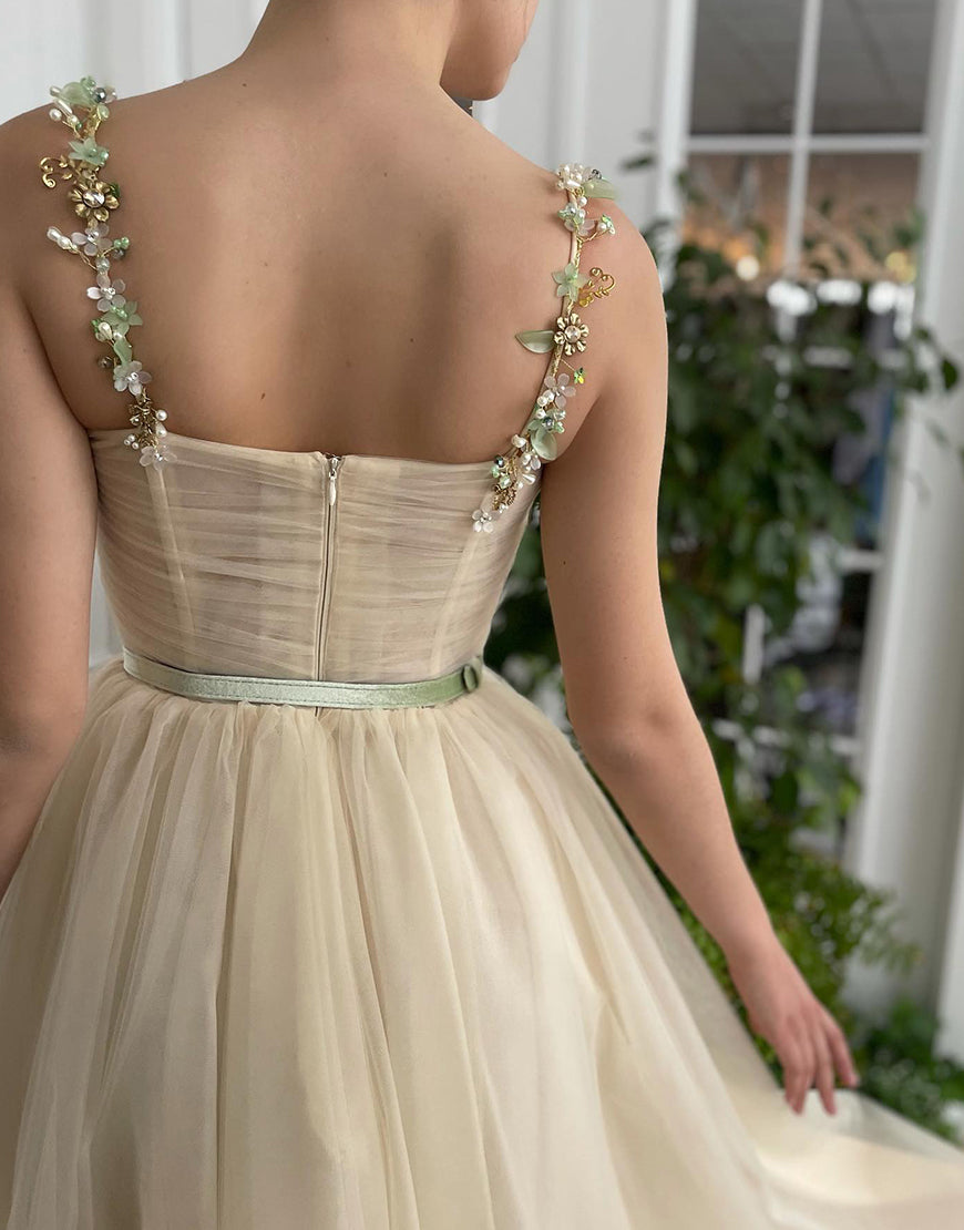 Ally | Apricot  Spaghetti Straps  Beaded Homecoming Dress