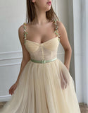 Ally | Apricot  Spaghetti Straps  Beaded Homecoming Dress