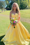 Elysia | Charming Ball Gown Sweetheart Yellow Satin Long Prom Dress with Appliques