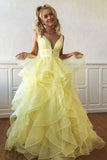 Teagan | A-Line V-Neck Cascading Ruffles Long Prom Dress