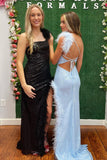 Sharon | One-Shoulder Sequin Sheath Prom Dress with Feather Detail