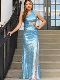 One Shoulder Sparkly Black Mermaid Prom Dress