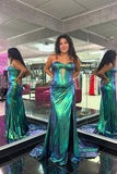 Cobalt Radiance | Charming Mermaid Sweetheart Sparkly Royal Blue Metallic Satin Prom Dress with Slit