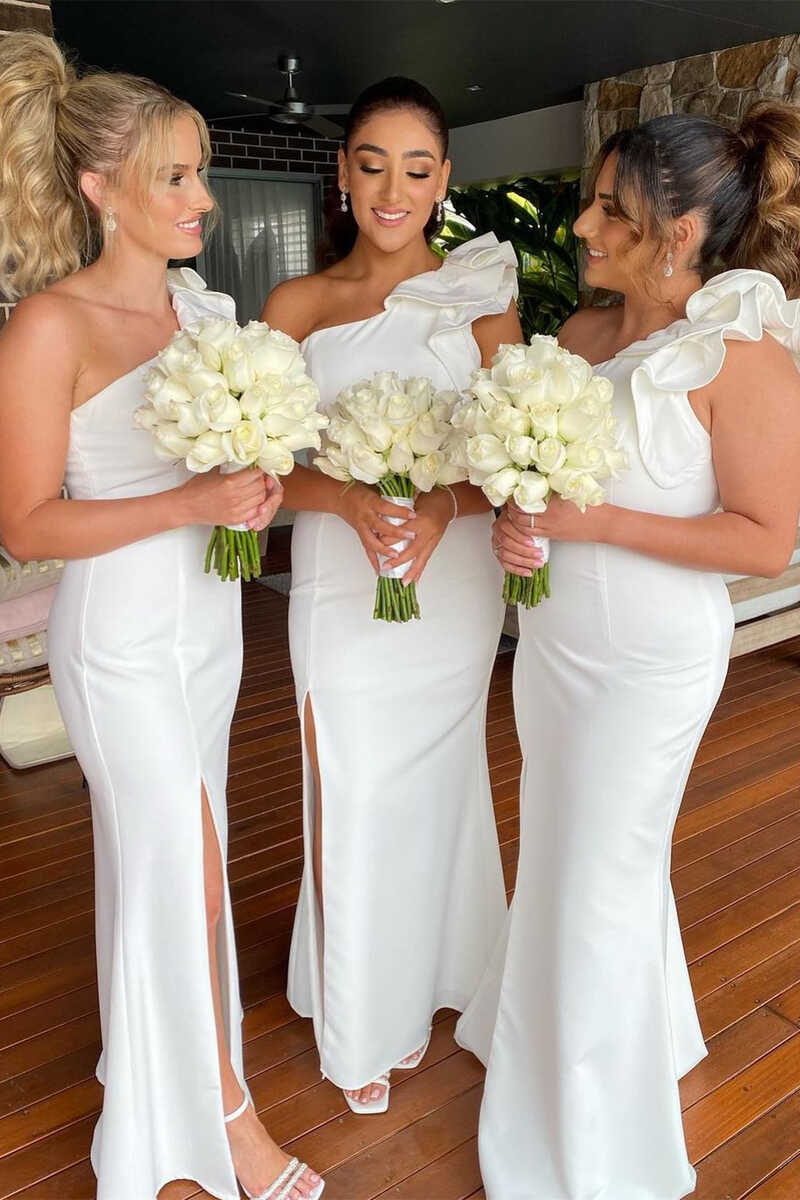 Seraphina | White One-Shoulder Flower Mermaid Long Bridesmaid Dress