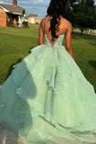 Isabella | Cute Ball Gown Sweetheart Sage Green Tulle Long Prom Dress with Appliques