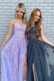 Mariana | Navy Blue Sweetheart Lace Tulle A-Line Prom Dress with Slit