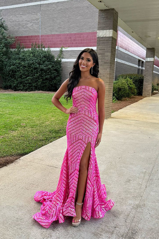 Isabella | Fairy Mermaid Strapless Pink Sequins Long Prom Dress