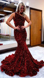 Jessica | One-Shoulder Mermaid Sequins Backless Prom Dress