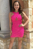 Lynn | Backless Hot Pink Sequin A-Line Sheath Homecoming Dress