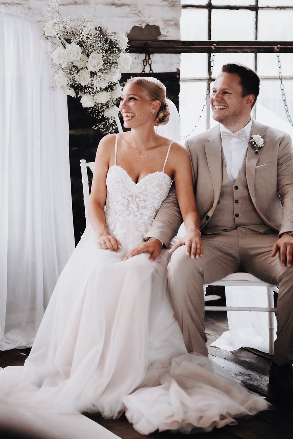 Fairy | A-Line V-Neck Tulle Beach Wedding Dress with Appliques