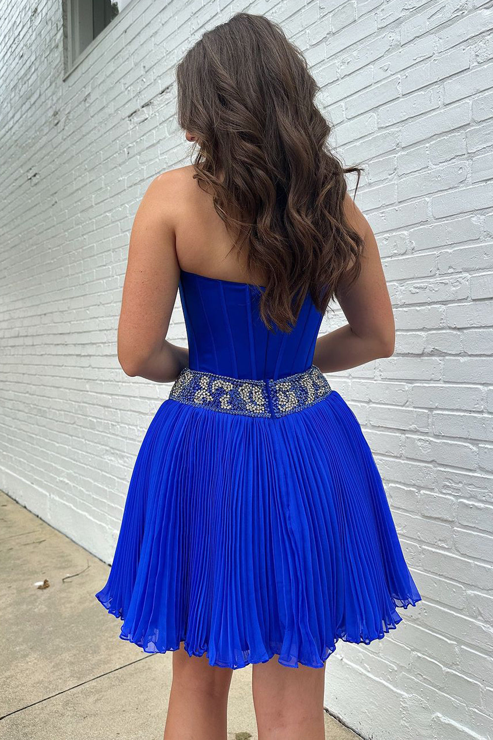 Ava | Cute A-Line Strapless Royal Blue Chiffon Short Homecoming Dress with Beading