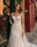 Modern Ivory Lace Mermaid Wedding Dress with Long Sleeves