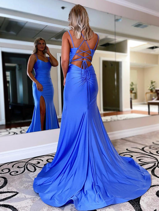 Sapphire | Spaghetti Straps Mermaid Jersey Prom Dress