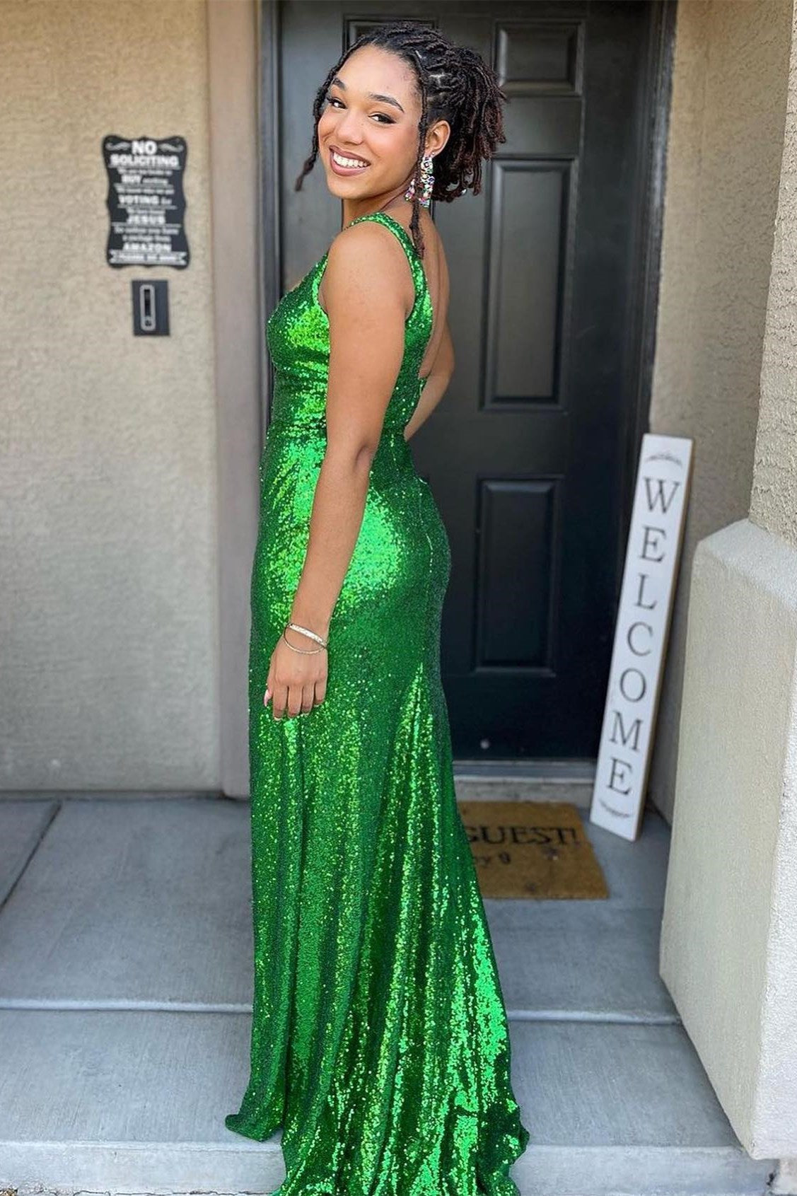 Logan | Square Neck Sequin Mermaid Prom Dress with Slit