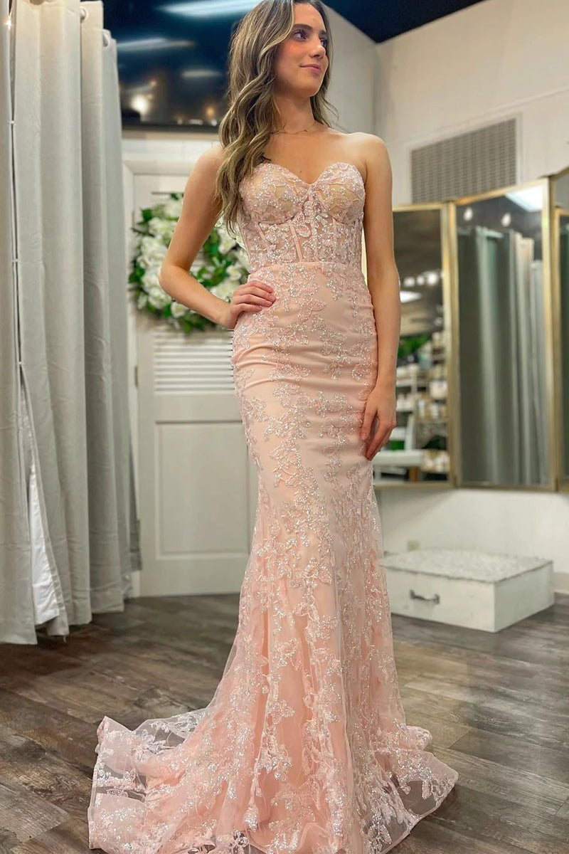 Michaela | Sweetheart Neck Mermaid Sequined Lace Long Prom Dress