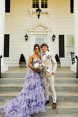 Cute Ball Gown Sweetheart Lavender Floral Printed Tulle Long Prom Dresses