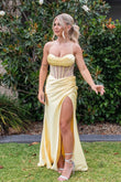 Luna | Cute Mermaid Sweetheart Yellow Long Prom Dress with Cross Back